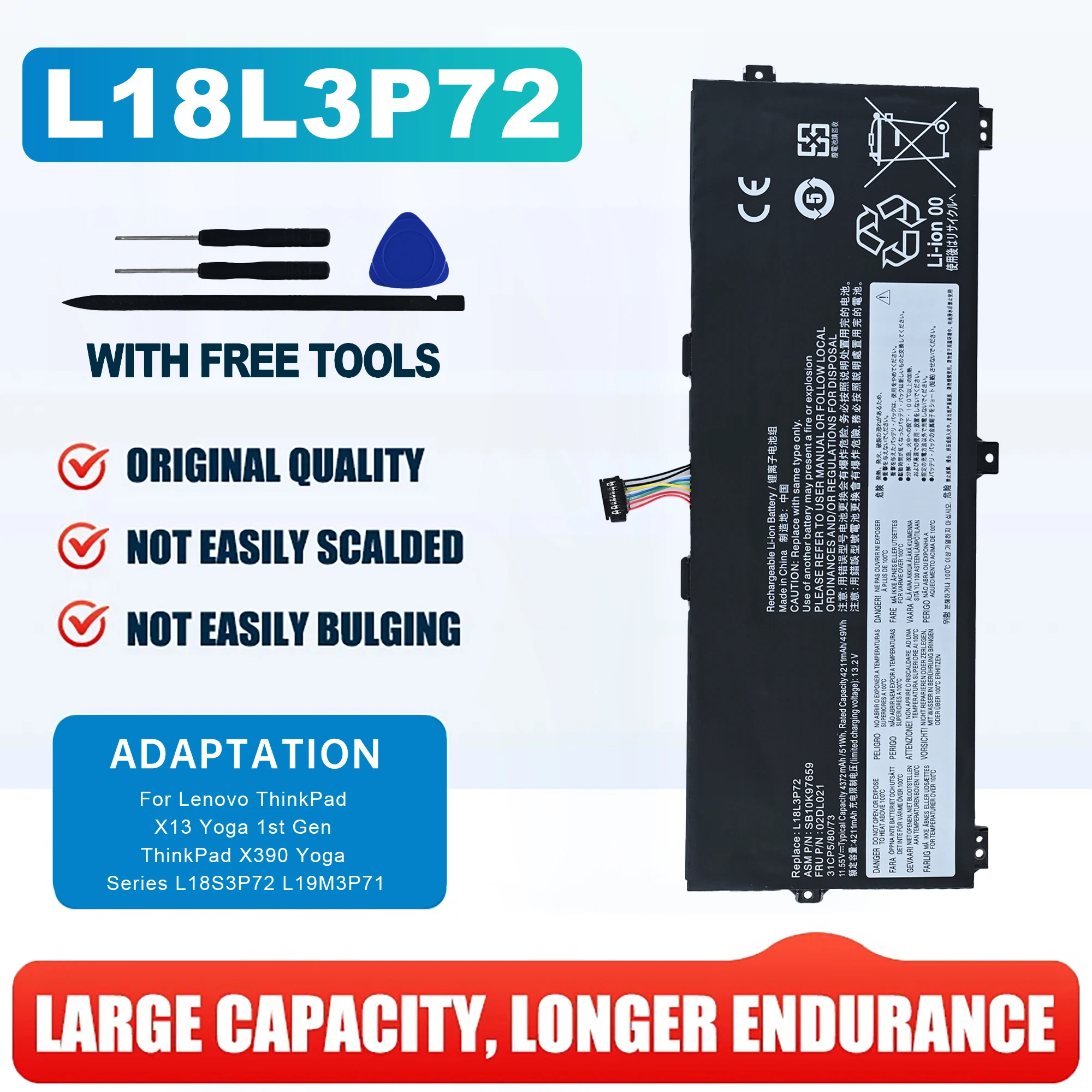

L18L3P72 Laptop battery For Lenovo ThinkPad X390 Yoga X13 Yoga 1st Gen (2020) Series L18M3P72 L18S3P72 L19M3P71 02DL022