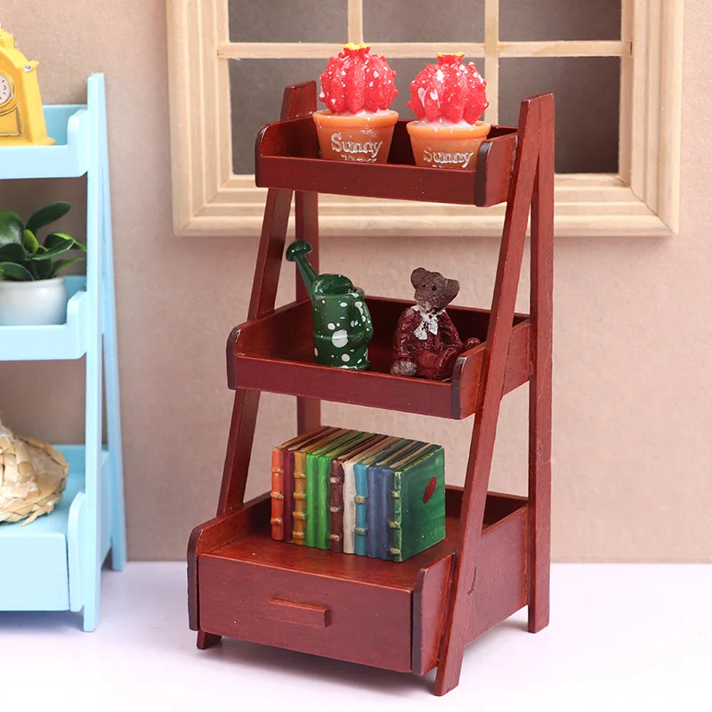 1:12 Dollhouse Mini Three Drawer Shelves Miniature Items Garden Scene Ornament Commodity Shelf Flower Stand Furniture Dolls Toys