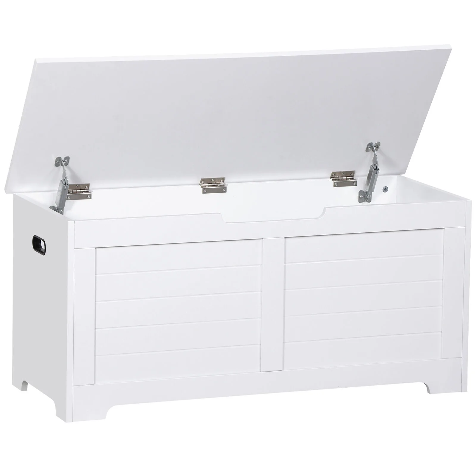 US 39" Wooden Storage Chest Bench Toy Box with Flip-top Lid & 2 Safety Hinge White