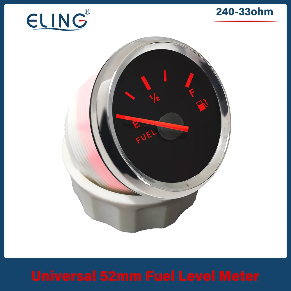 

ELING 52mm Fuel Level Gauge and Sensor 0-190 ohm /240-33 ohm Signal with Red Backlight For Car Boat 9~32V