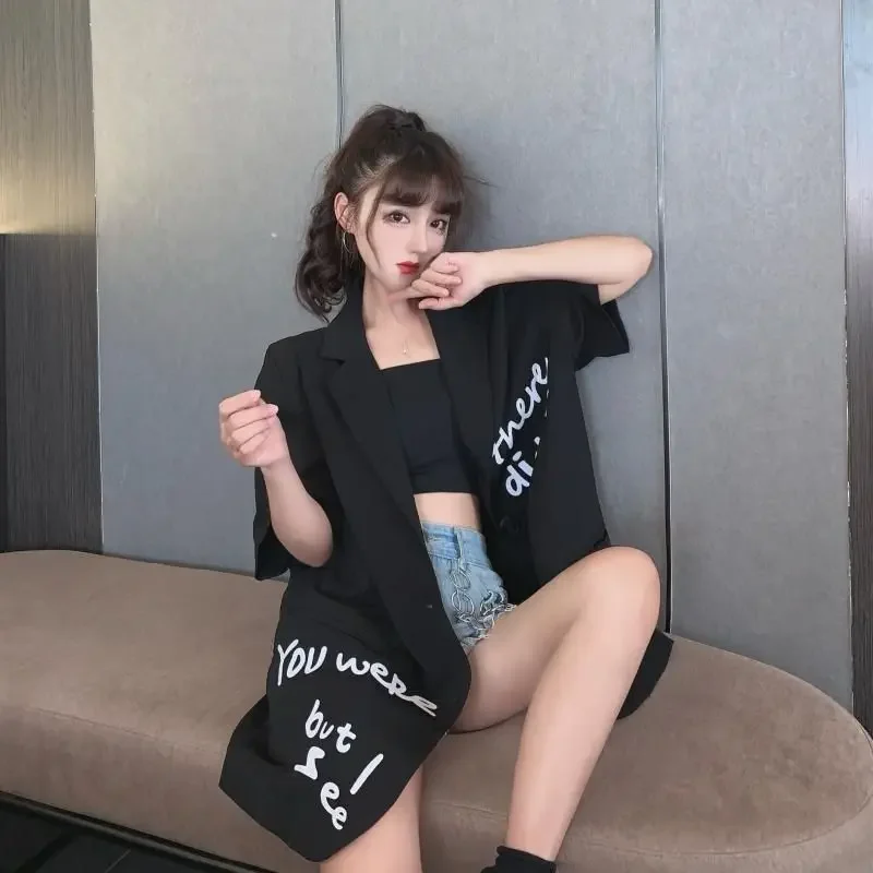 Oversized Summer Thin Short Sleeve Blazer Women Y2k Top Korean Fashion Jacket Casual Coats Loose White Black Blazer New