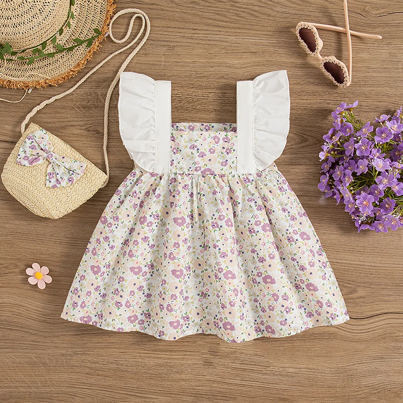 New Summer Floral Baby Girl Dress From 9 Months To 3 Years Old, Cute Bow Children\'S Sleeveless Clothes With Free Bag