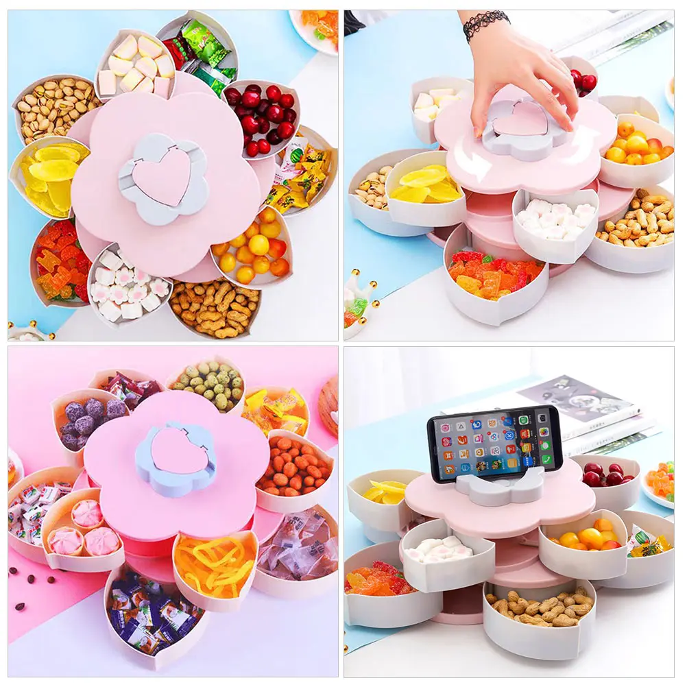 

1Pcs Plastic Candy Organizer Box Compartmentalized Petals Design Storage Display Case for Snacks Small Items Gift Idea Pink