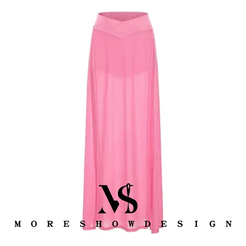 Belly Dance Sexy Long Skirts Double Slit Sequined Double Hight Slits for Women Summer Dance Outfit Suit Performance Accessories