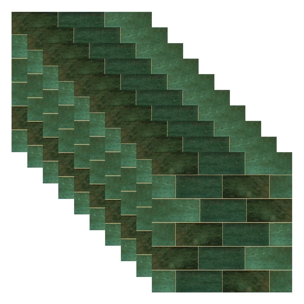 10Pcs Set Retro Dark Green Brick Wall Stickers Mosaic Tile Sticker Bathroom Kitchen Home Wall Background Embellishment