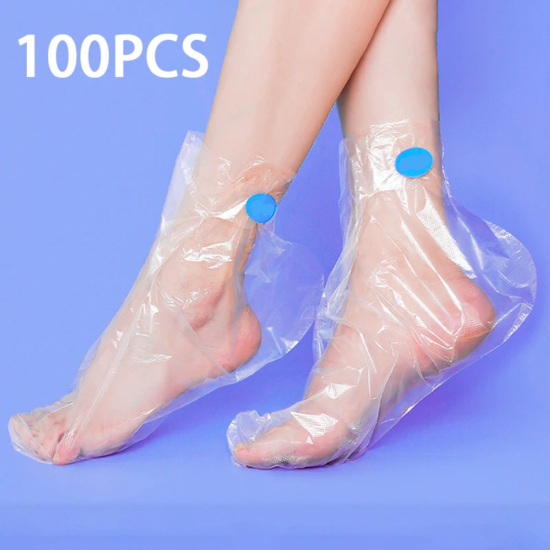 100Pcs Foot Mask Covers Transparent Disposable Home Foot Care Moisturizing Waterproof Mask For Foot Film With Fixing Stickers