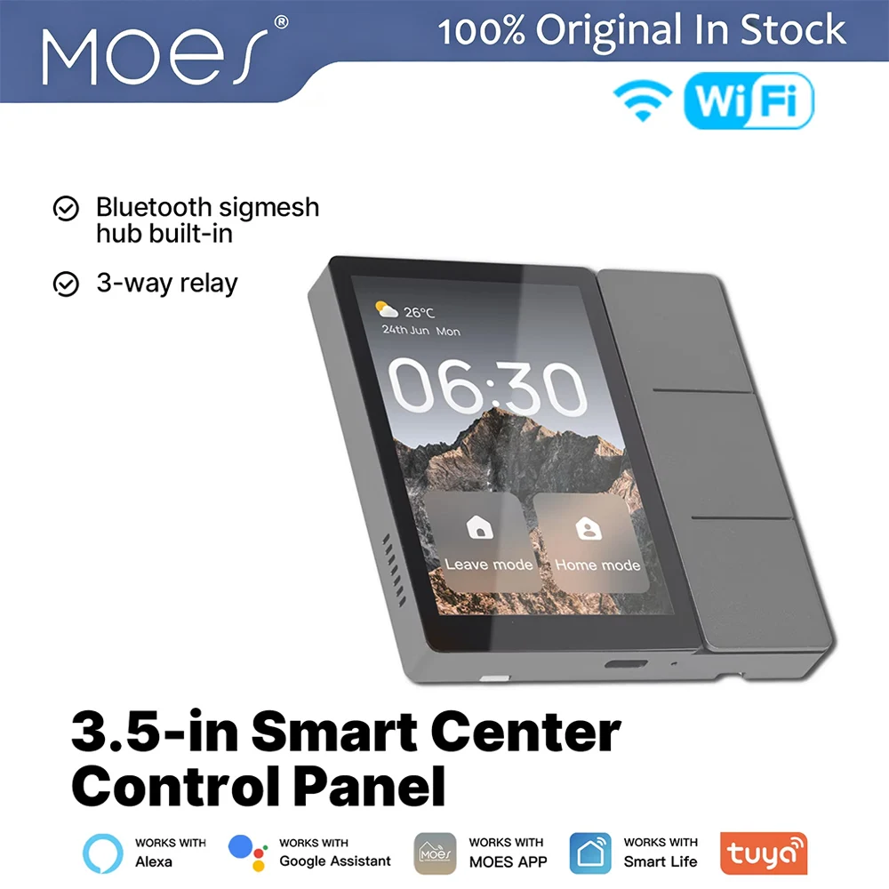 MOES Tuya Smart Control Touch Panel WiFi 3.5 inch Screen Bluetooth Mesh Gateway Built-in Custom Wallpaper Work Alexa Google