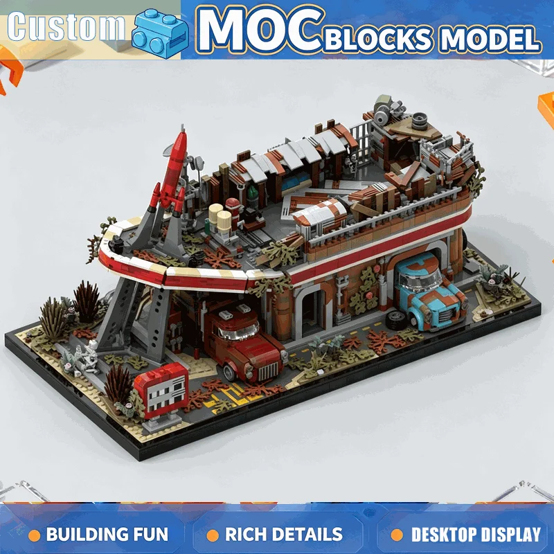 5725PCS MOC Post Apocalyptic Ruined Gas Station Diorama Model Building Blocks DIY Assembly Educational Creative Collection Gift