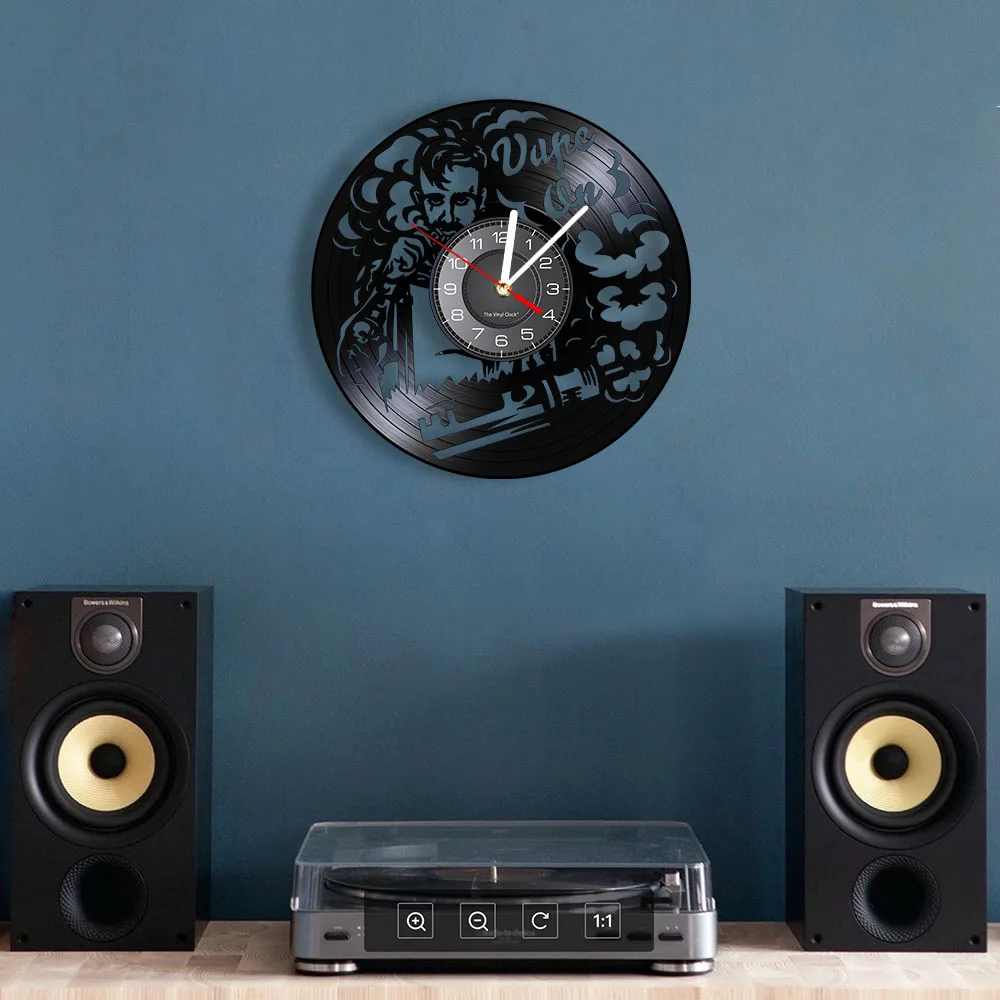 Vape Shop Wall Sign Logo Wall Clock Electronic Cigarette Vinyl Record Clock Vaporizer Vape Cafe Smoke Shop Wall Decor Vape Gift view 4