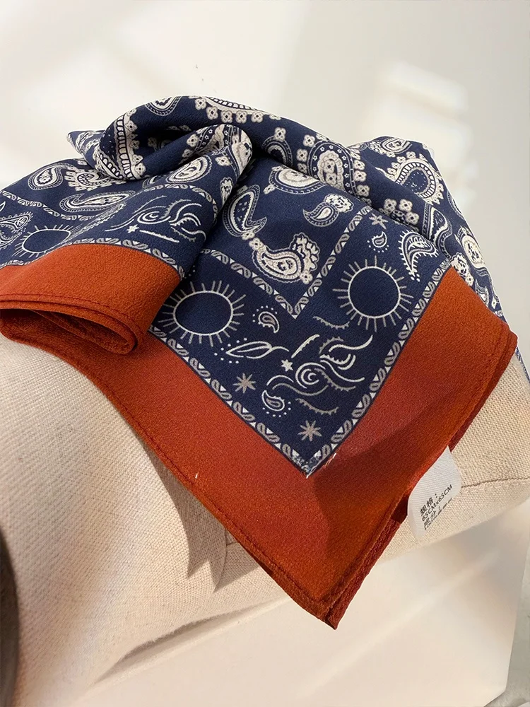 エレガントなヨーロッパスタイルのシルクダブルガーゼスカーフ、レディースヴィンテージマルベリーシルクスクエアスカーフ、オールシーズン使える装飾ネックスカーフ