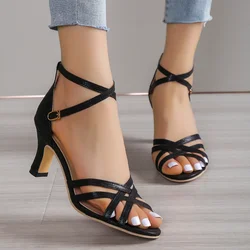 2024 New Sandals Women's Ankle Strap Gladiator Sandals Women High Heels Cross Straps Gold Sandalias Mujer Summer Shoes Woman