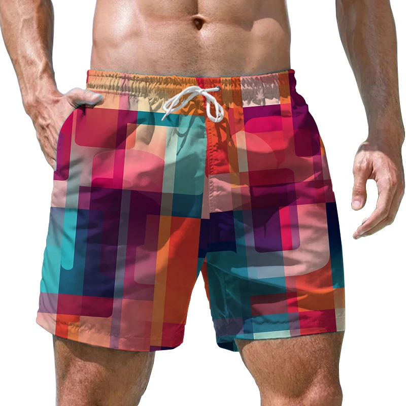 

Summer new men's shorts color block stitching 3D printed men's shorts casual style men's shorts fashion trend men's shorts