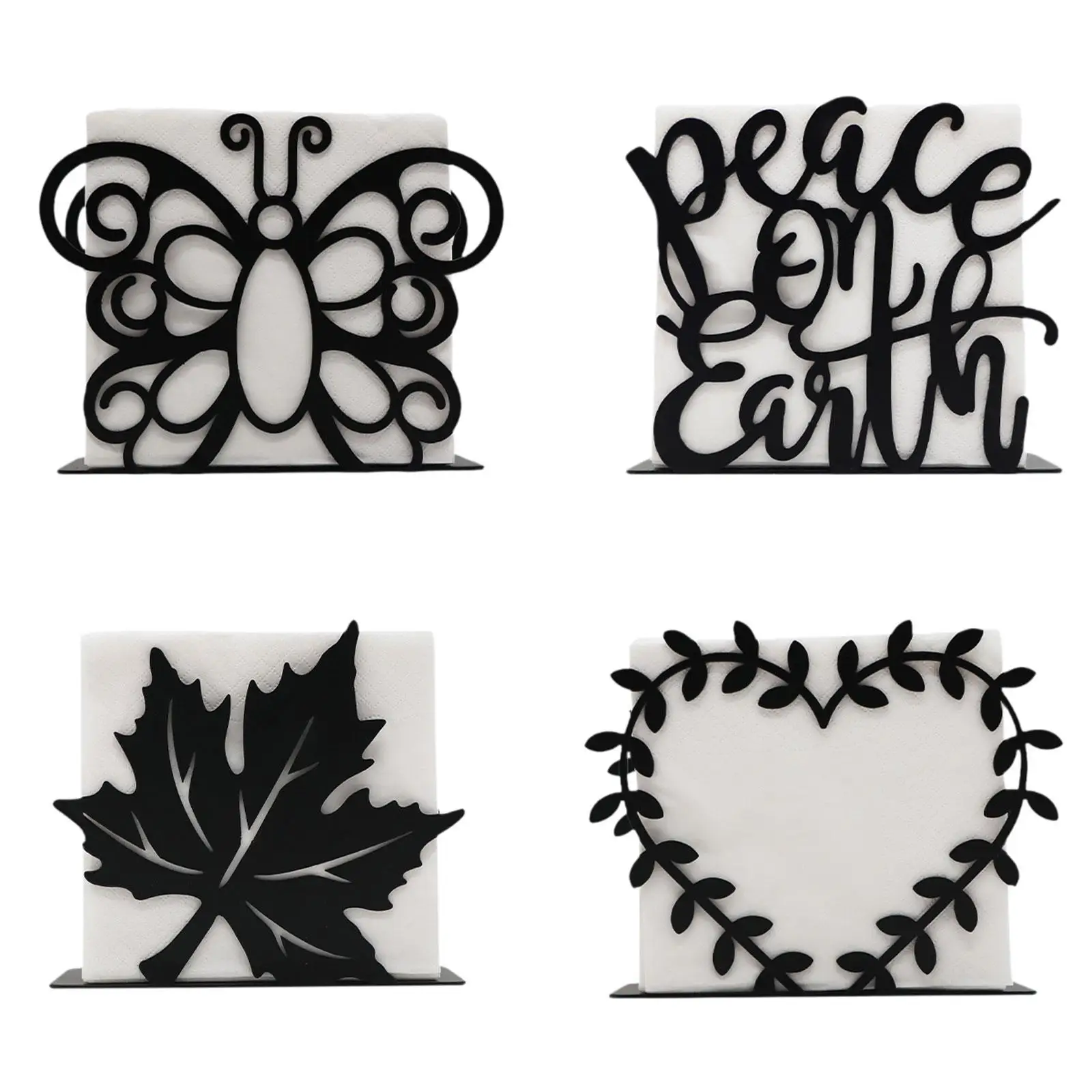 Black Metal Napkin Holder for Table Upright Standing Napkin Organizer Elegant Design for Kitchen Dining Area