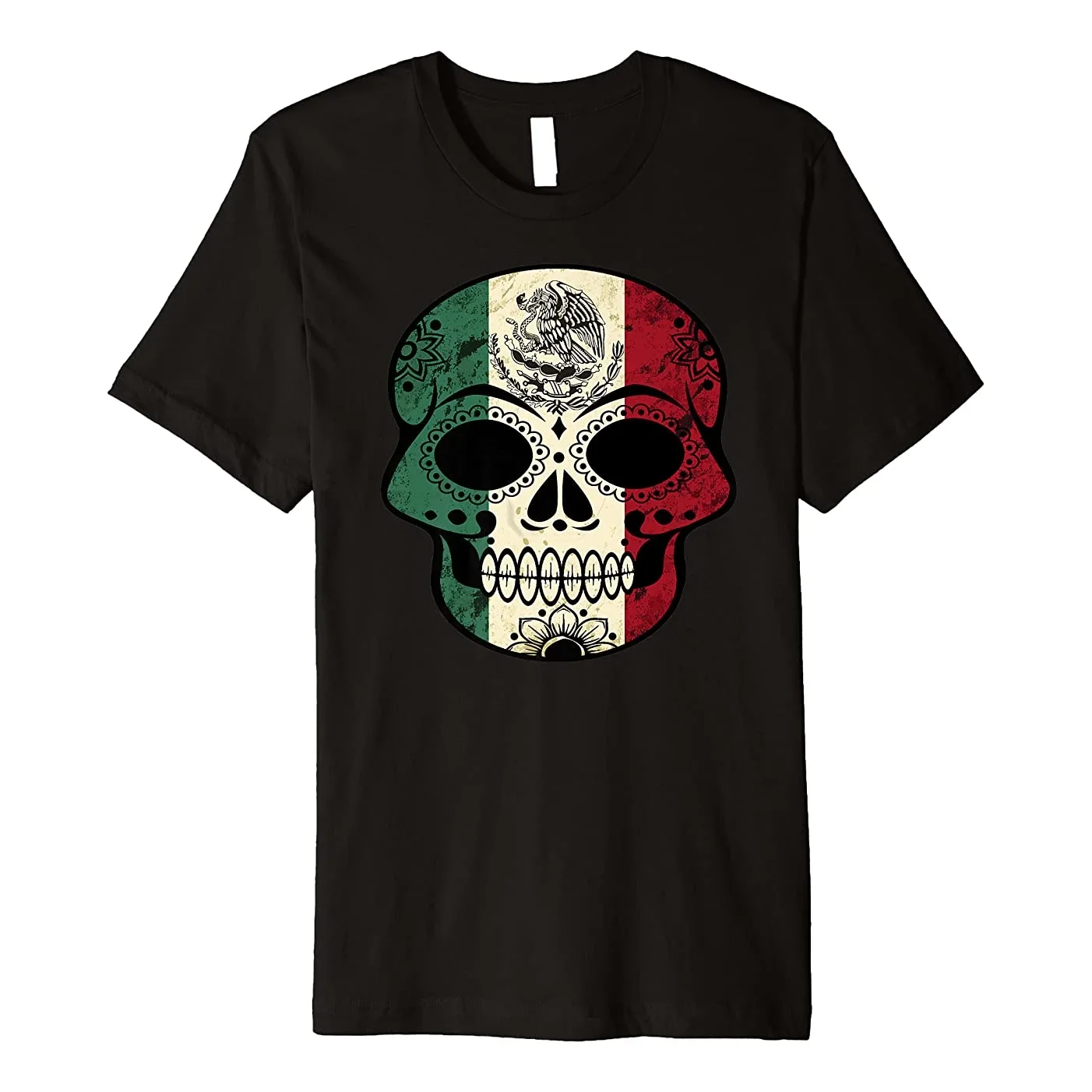 Mexico Flag Sugar Skull Mexican Flag T Shirt. 100% Cotton Short Sleeve O-Neck Casual Mens T-shirts Loose Top New Size S-3XL