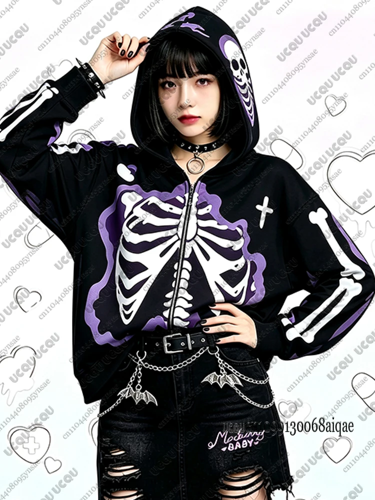 2026 Herbst Winter Gothic Kawaii Halloween Hoodies für Damen, modische dunkle Reißverschluss-Hoodies, Outdoor-Mäntel, Kawaii Hoodies für Mädchen – Detail 18