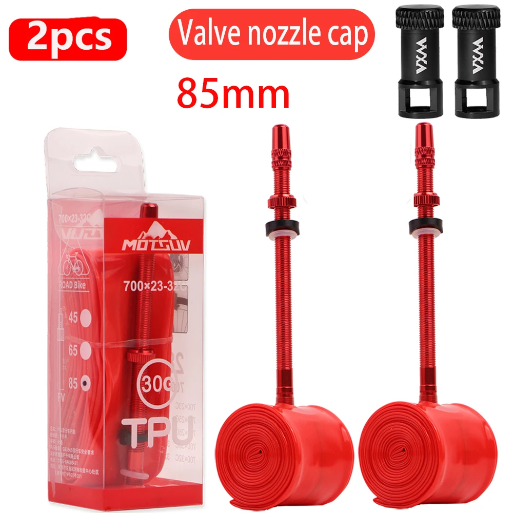 2Pcs Road Bicycle Puncture Resistant Aluminum Alloy Inner Tube with Valve Cap Tool Ultra Light TPU Material 45/65/85mm Bridgesto