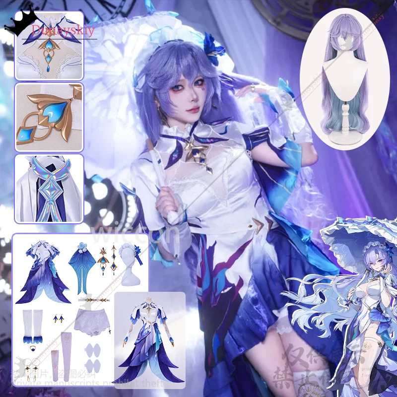Wuthering ondas cantarella cosplay anime medusa vestido irregular azul roxo lolita headwear perucas jirai kei meninas traje