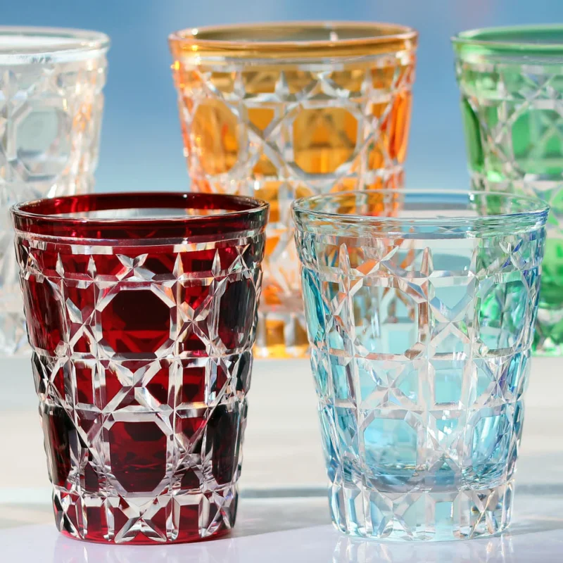 260 ml Hand Cut To Clear Multi-Colored Glass Cocktail Whiskey Tumbler 9 oz Highball Water Glass For Iced Cold Coffee Beverages