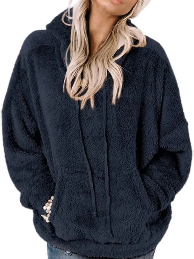 Fleece Sweatshirts Women Autumn Winter Plush Warm Fluffy Hoodies Loose Hoodie Tops Long Sleeve Harajuku Femele Sherpa Pullovers