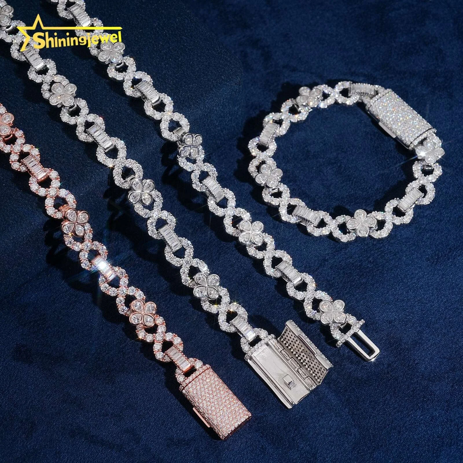 New Design Luxury Fashion 925 Silver Hip Hop Clover 10mm Moissanite Cuban Link Chain Infinity Necklace...