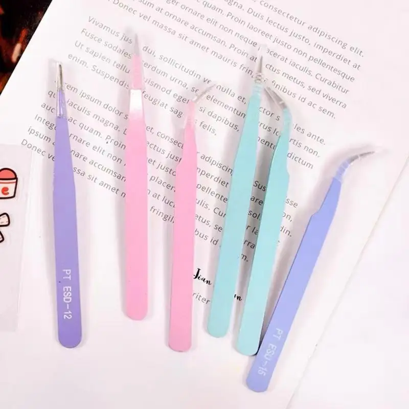 Craft Tweezers Crossing Lock Stainless Steel Soft-grip Tweezers Reverse Grip Precision Tweezers For Eyelash Nail Decoration