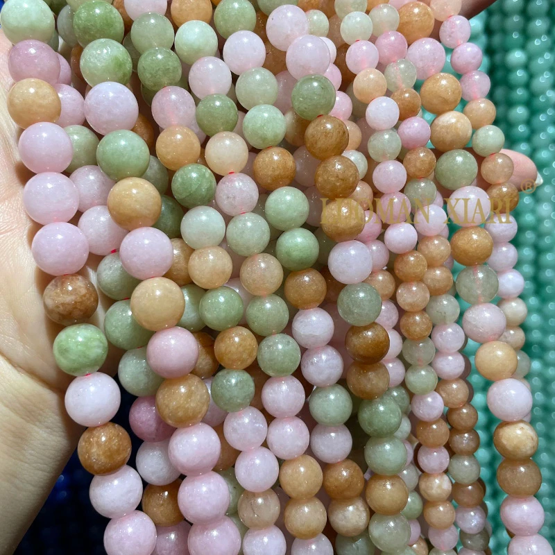 Natural Chalcedony Purple Jade Rhodochrosite Blue Angelite Loose Round Stone Beads for Jewelry Making DIY Bracelets Accessories