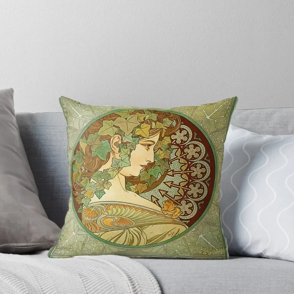 Alphonse Mucha - Laura - 1901 Throw Pillow anime girl Pillows Aesthetic Pillowcase Christmas Pillows pillow