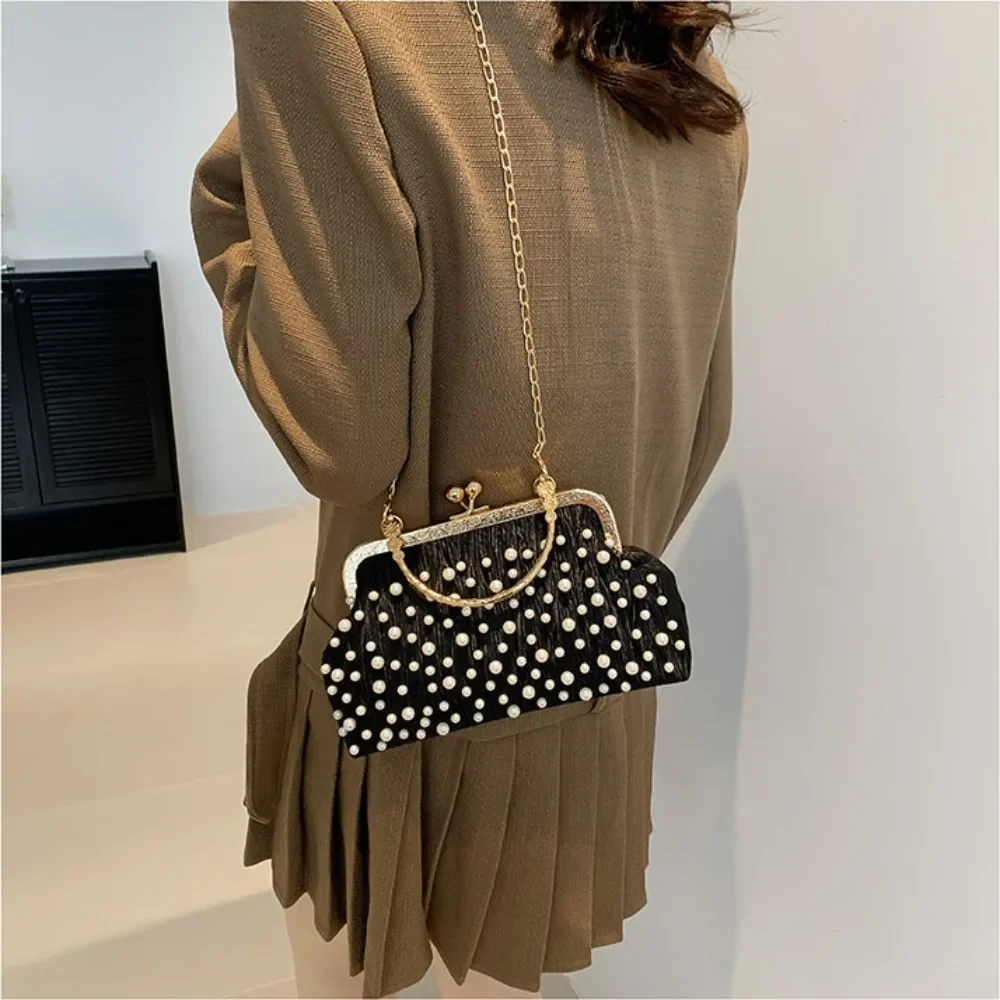 Kunstmatige parel diamant ingelegde schoudertas metalen ketting Messenger Bag dame banket schelp tas mode avond handtas