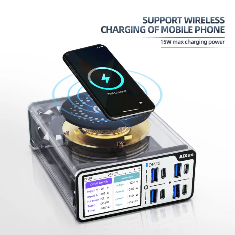 شحن سريع ذكي لسطح المكتب Aixun DP20 يدعم الشحن اللاسلكي للهواتف المحمولة، مع أقصى قوة شحن بقدرة 15 وات. #4