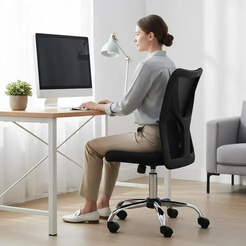 Ergonomischer Bürostuhl, höhenverstellbar, verchromtes Gestell, 360° drehbar °   Schwarze Netzbeschichtung