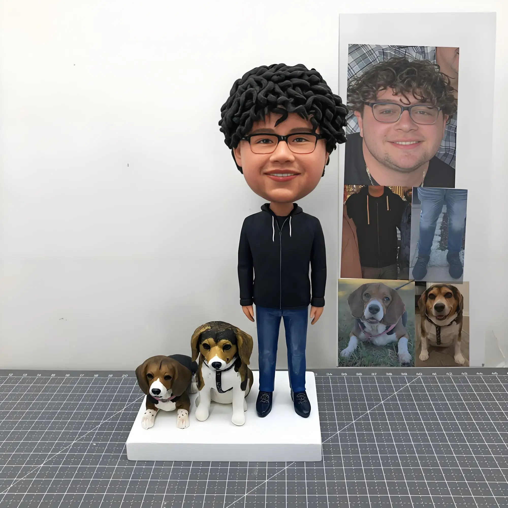Custom Bobbleheads With 2 Pets, Custom Boyfriend Figurines With 2 Dogs, Custom Husband Figurines With Two Animals