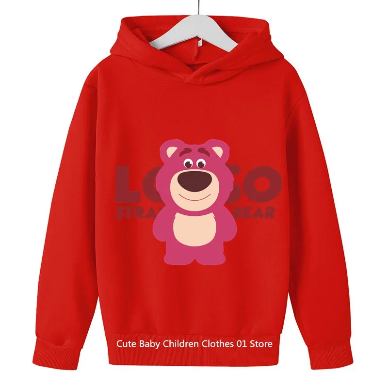 Cartoon Pink Strawberry Bear Kids Hoodie Boys Girls 2024 Fashion Casual Harajuku Hoodie