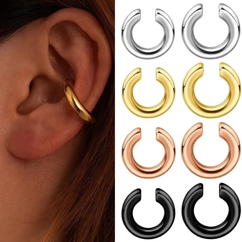 Stainless Steel Gold Color Clip Earrings Chunky Ear Cuff Women Punk No Piercing Thick Cartilage Cuff Earrings Jewelry