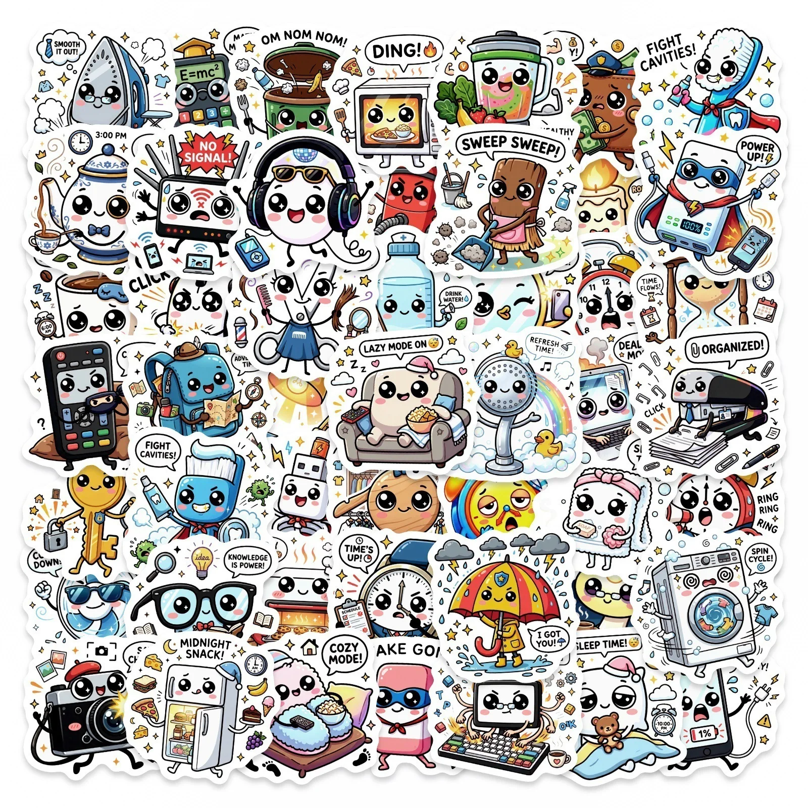 50-Pack Cute Humorous Anthropomorphized Doodle Stickers Waterproof for Stationery Water Bottles Laptops Suitcases Notebooks