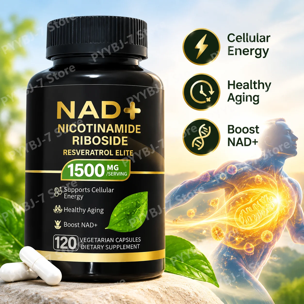 NAD+ Capsules Boost NAD+ Levels Cellular Energy Nicotinamide Riboside Trans-Resveratrol Blend for Healthy Aging 120 Capsules
