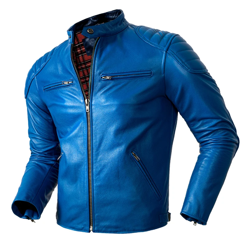 Chaqueta de Cuero Genuino de Piel de Vacuno de Primera Capa para Motociclista, Estilo Juvenil, Corta, Moderna, para Hombre, Abrigo de Cuero para Otoño-Invierno con Cierre de Cremallera