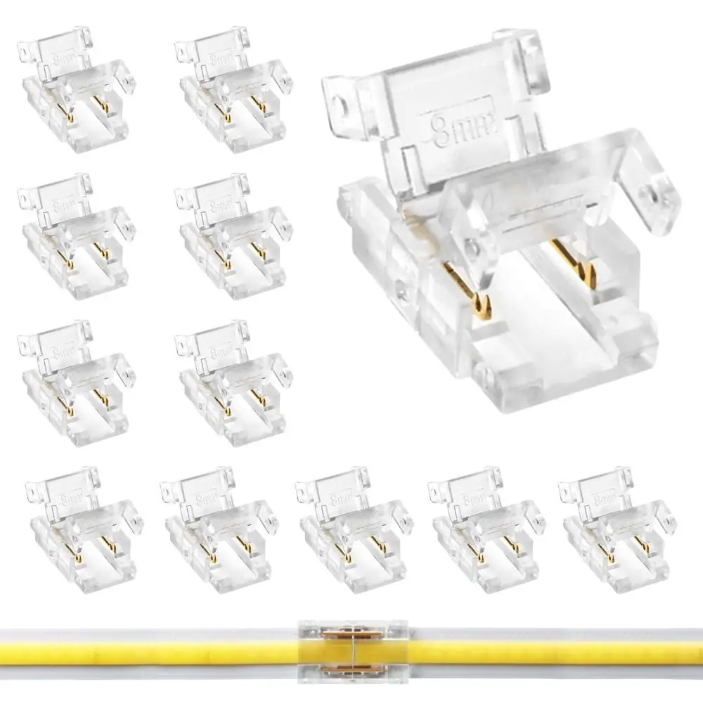 10pcs 8mm/10mm COB LED Strip Connectors Solderless Reusable Cabinet Light Connectors DIY 2Pin Wire Connectors Lighting Projects