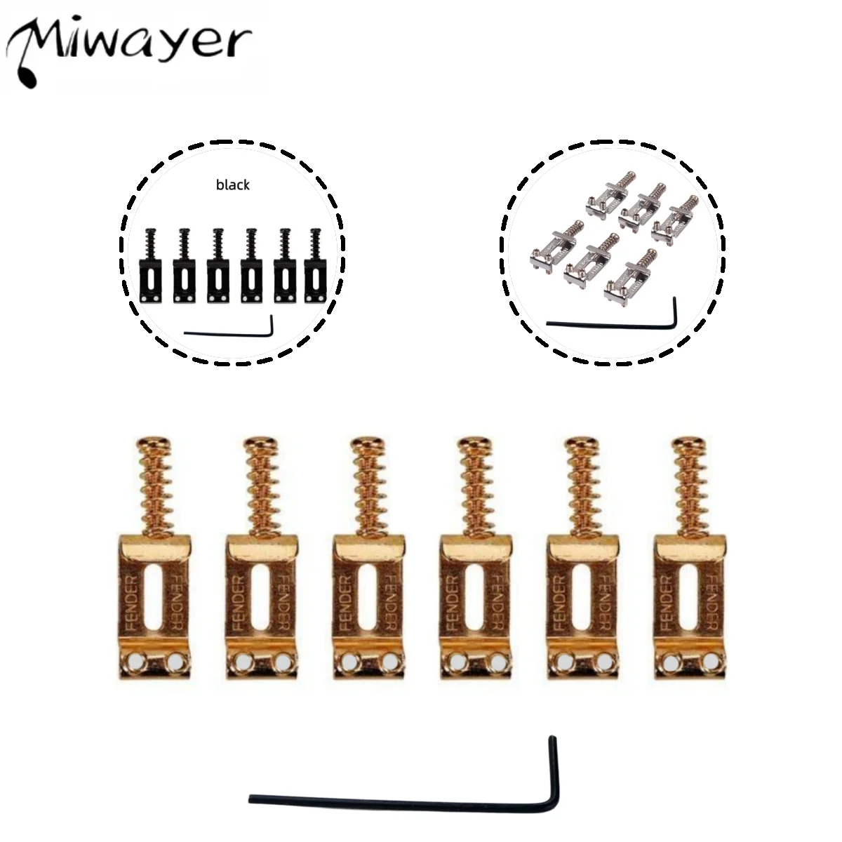 Miwayer 6PCS Gold Roller Bridge Saddles for Fender ST Guitar, Tremolo Replacement Parts with Wrench, Electric Guitar Accessories