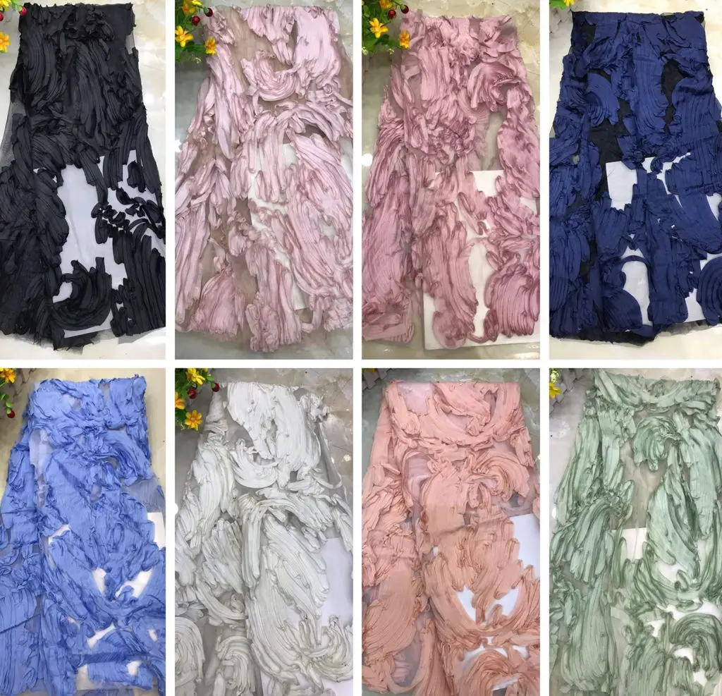 

Multi-Color 3D Organza Lace Fabric, Ribbon Embroidered Mesh for Evening Party Dress DIY Sewing Craft Material