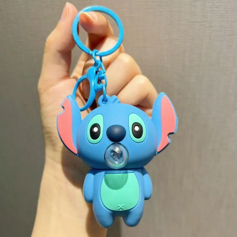 Disney Lilo & Stitch Cartoon Blowing Bubbles Keychain Unzip Stitch Car Keychain Cute Creative Bag Pendant Decoration