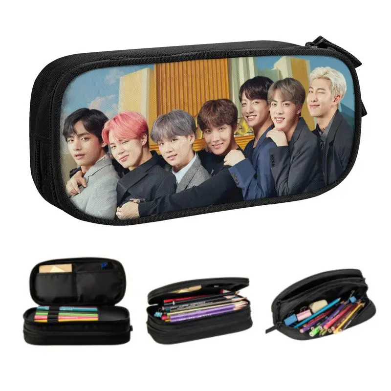 Kpop Pop Band Pencil Case for Boy Girl Large Storage Pen Bag Box School Accessories