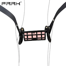 FRRK Black Nylon Elastic Chastity Belt with Twin Cock Cage for Gay Men Couple 8 Plastic Penis Rings Abstinence BDSM Sex Toys 성인용