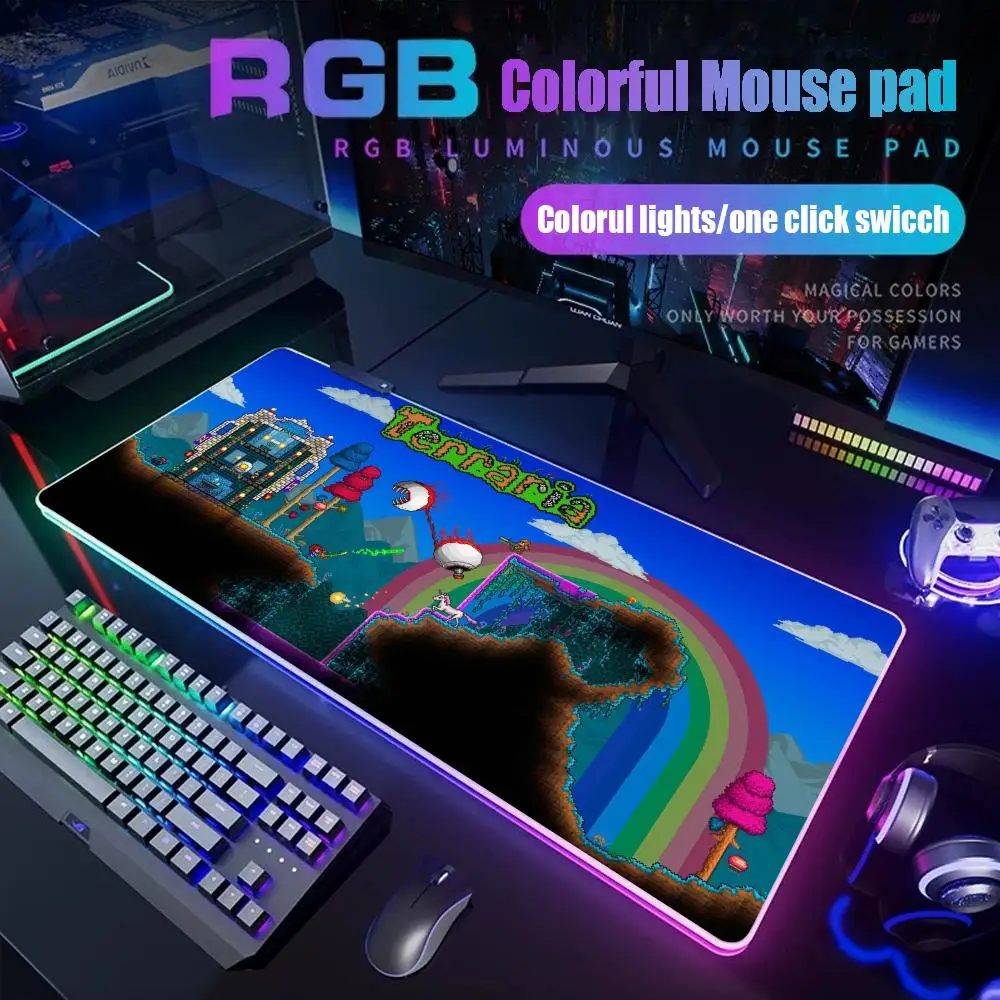 

Terraria Mouse Pad Gamer Rgb Desk Mat Back Light Led Mousepad Setup Gaming Accessories Deskmat Big Mousepepad Backlight