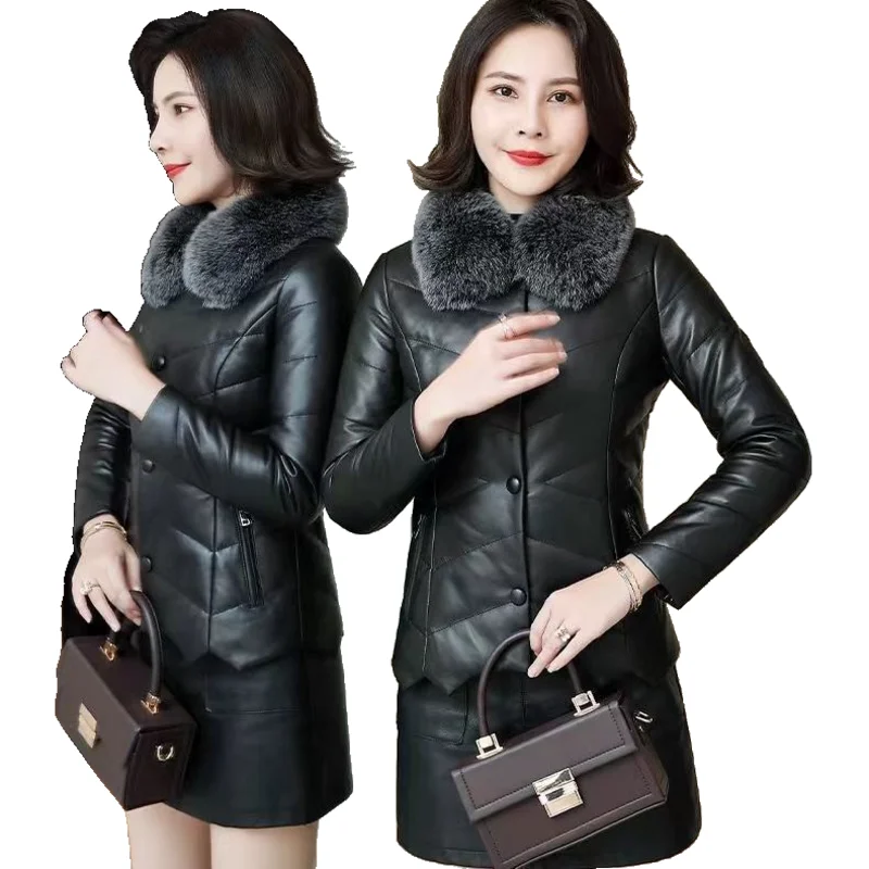 Winter Warm Thick PU Leather fur Coats Women Short Parkas Fashion Black Cotton Padded Lady Down Jacket Elegant Clothes jacket