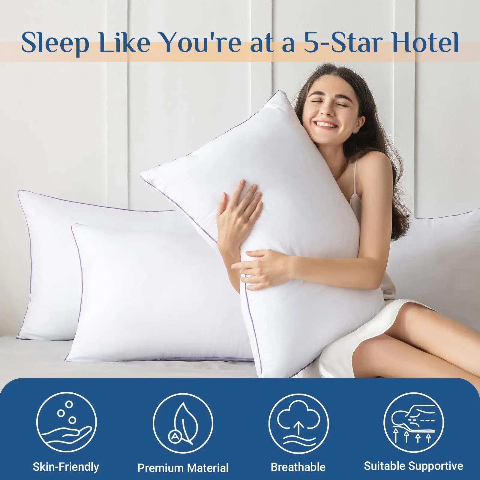 Medium Supportive Bed Pillows with Super Soft Down Alternative Fill, Luxury Fluffy Hotel Quality for Side, Back, Stomach Sleeper