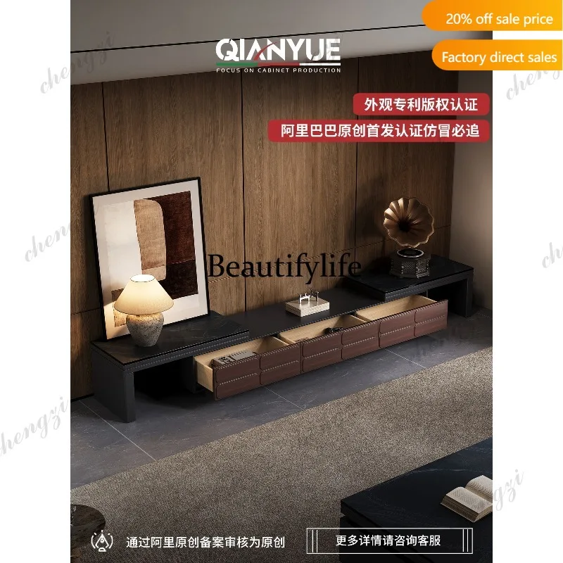 QQ Italian light luxury telescopic TV cabinet designer high-end living room marble TV cabinet