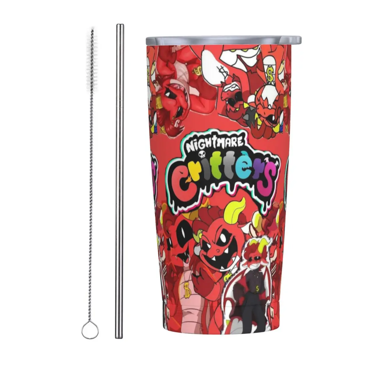 Nightmare Critters Cartoon Stainless Steel Tumbler Vacuum Insulated Mug Thermal Cold Bottle Straw With Lid 20oz