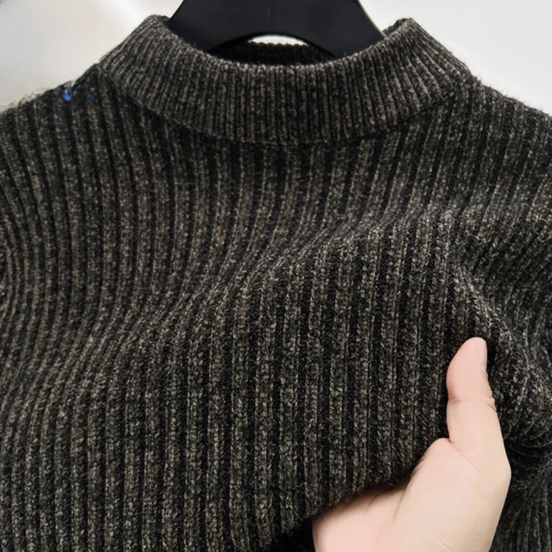 

Брендовый мужской зимний свитер-кенгуру с высоким воротником из норки и бархата, повседневный вязаный теплый топ, облегающий модный Ci...