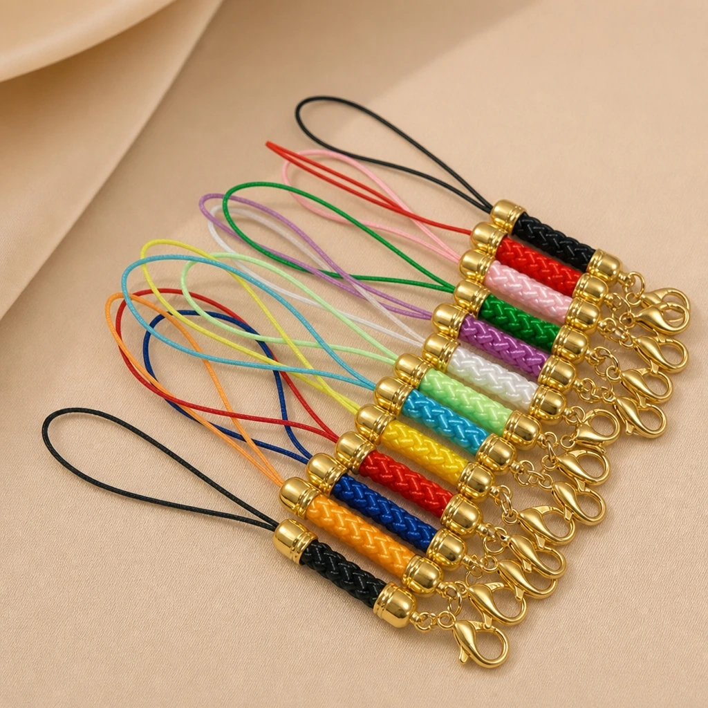 10Pcs Gold Lobster Clasp Lanyard Strap Mobile Cords Charm Nylon Key Ring Chain For DIY Keyring Rope Jewelry Making Accessories