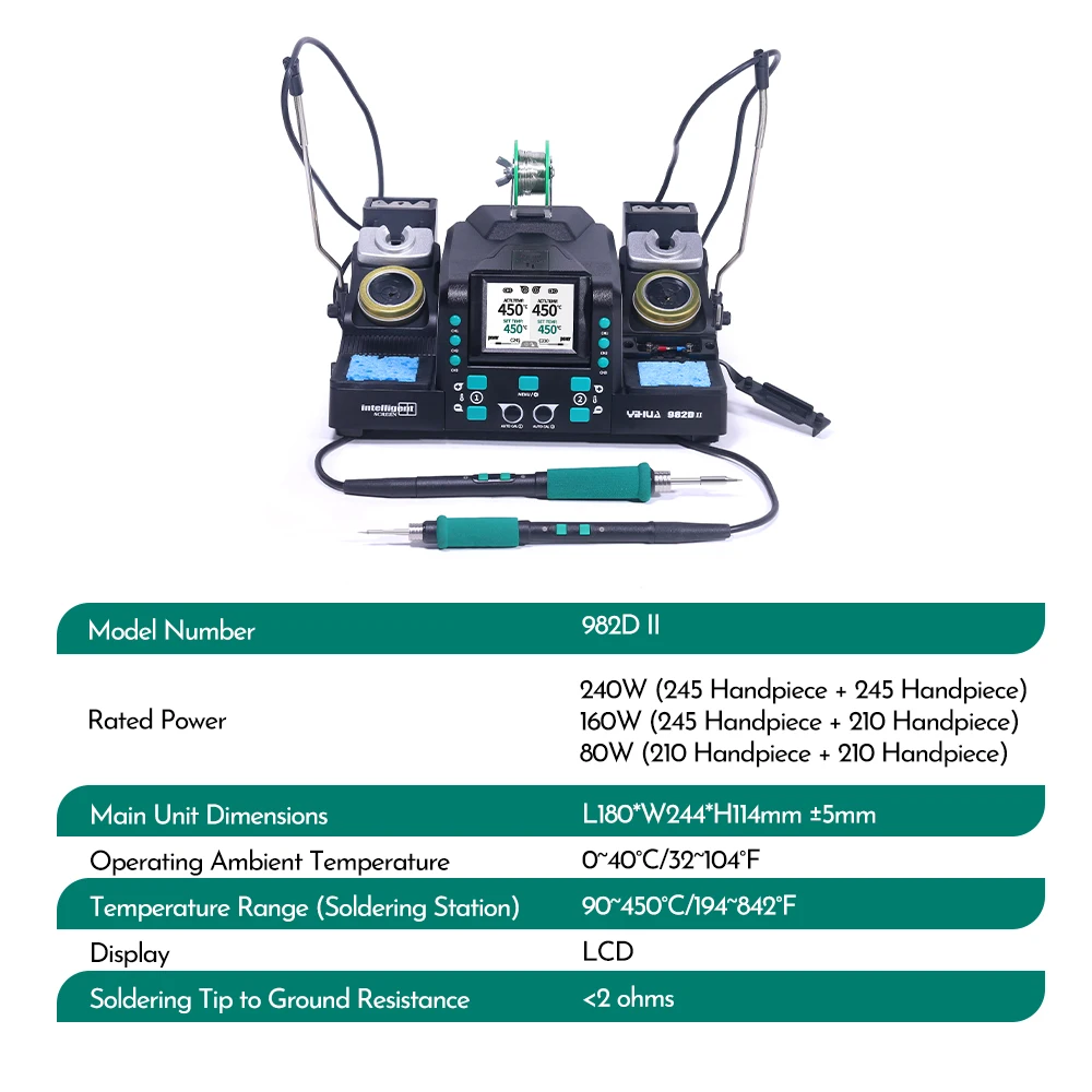Stazione di saldatura YIHUA 982D-II con saldatore elettrico C210 C245 Display digitale LCD Stazione di saldatura Strumento di riparazione di